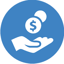 blue icon with hand receiving dollar coin