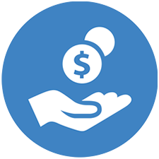 Blue Icon with White Hand Receiving Money
